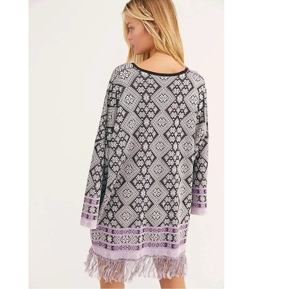 Free People Retro 70s Bohemian Poncho Sweater Tunic Top Fringe Small Oversized - Picture 5 of 16
